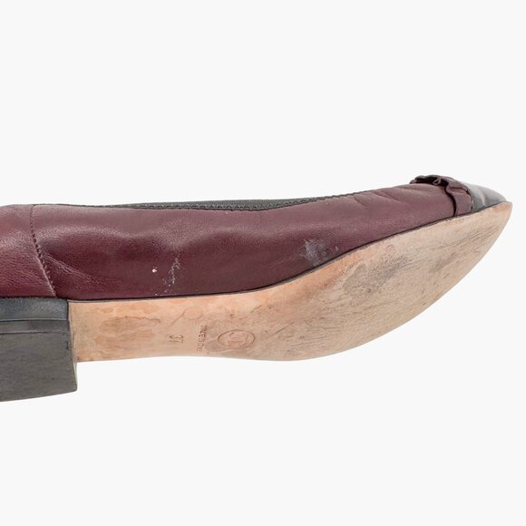 Chanel CC Ruffle Cap Toe Ballet Flats EU 37 US 6-6.5 Brown Burgundy Leather - Picture 14 of 15